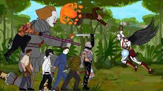 God of War Kratos vs Jason Voorhees, Michael Myers, Leatherface, Freddy Krueger, Chucky, Nemesis.