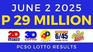 Lotto Result Today 9pm June 2 2025 PCSO