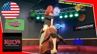 TRYING TO KEEP HER CLOTHES ON!  LADY BULL RIDING MRBEAST AT MISS KITTYS SLINGSHOT