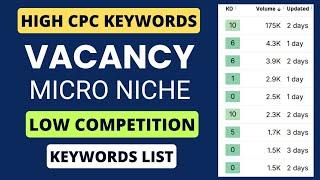 High traffic Vacancy micro niche with low competition keywords | Best micro niche for traffic