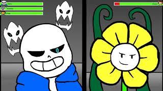 Glitchtale Sans,Flowey ans Frisk vs Chara with healthbars