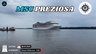 MSC Preziosa läuft am 8. September 2024 in Hamburg aus | Spektakel am Willkomm Höft Wedel