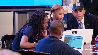 President Obama Meets with Students at an “Hour of Code” Event