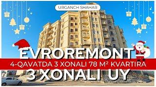 Evroremont 3 xonali 78 m2 kvartira sotuvda #xorazmuyjoynarxlari