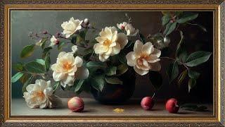 Still Life White Magnolia Flowers TV Art | Floral TV Wallpaper | Free Painting Screensaver | 4K 2 Hr