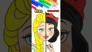 Draw Disney Princesses | Princess Elsa VS. Snow White Drawing #disney #drawing #shorts