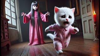 Late Night Surprise! Kitten Face the Creepy Ghost Girl ! #cat #cute #ai #catlover #catvideos