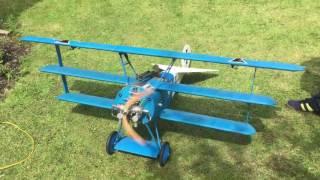 Fokker dr1 1/4 scale running rcgf 30cc twin engine. First start