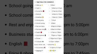 Time table for 12th commerce class#shortvideo #subscribe #like#study#students#commerce