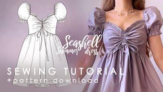 Easy Sweetheart Neck Drawstring Dress Sewing Tutorial + Pattern Download |Seashell Summer Dress|