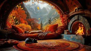 Cozy Autumn House in the Hill  Magical Flute Music & Fireplace | ASMR, Study, Relaxation