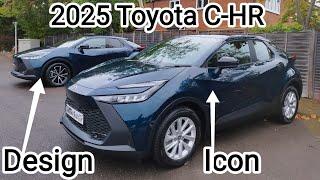 Compare Brand New 2025 Model Toyota CHR ICON to the Design Spec Plugin Hybrid in Midnight Teal 2024