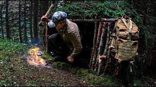 BUILDING an off-grid SURVIVAL SEHLTER and overnight stay