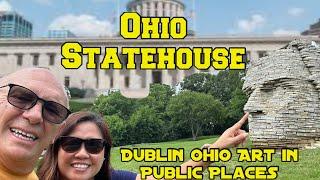 Ohio State House + Sculptor Chief Leatherlips Monument and Field of Corn in Dublin Ohio