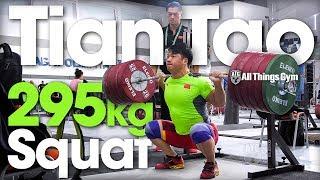 Tian Tao  295kg / 650lbs Squat Session w/ 195kg C&J 2018 World Championships Training Hall [4k]