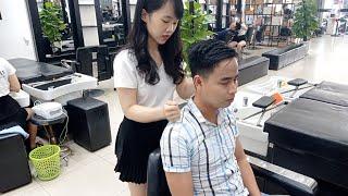 Vietnam massage barber shop with beautiful girl with ms_Uyen - Massage face & wash hair