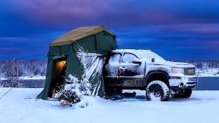 Camping In Snow Storm With Rooftop Tent And Diesel Heater