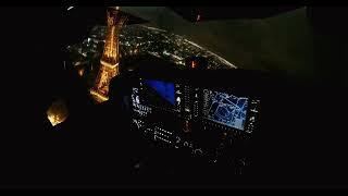 VFR night flight around Paris Eiffel tower 