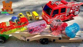 Fire Trucks & Diecast Cars Trapped in Slimes & Ice! Let’s Rescue the Cars【Kuma's Bear Kids】