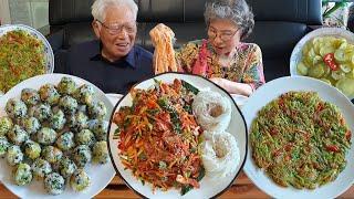 Honey! Want a drink? Recipe for a hearty golbaengi somen mukbang (zucchini pancake, rice ball)