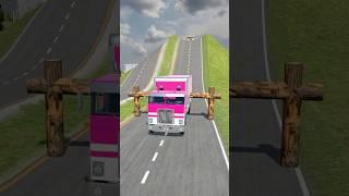Colourful Flatbed Trucks vs Logs Trap - BeamNG Drive