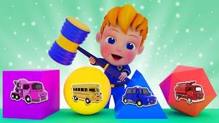 Learn Shapes and Color with School Bus, Mixer Truck and more | Bibabibo Play & Learn | Kids Songs