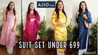 Ajio suit set under 699 | zouk bag | ajio haul |  SVRNAA kurti Haul | Online Kurta Set Haul | kurti
