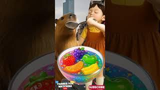 Capybara & Girl Enjoy Colorful Fruit Jelly ASMR | Squid Game Style  #shorts #squidgame #asmr