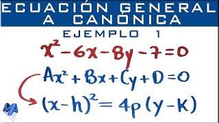 Parábola | Pasar de la ecuación general a la ecuación canónica | Ejemplo 1