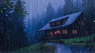 Goodbye Insomnia With Heavy RAIN Sound | Rain Sounds On Old Roof In Foggy Forest At Night, STUDY