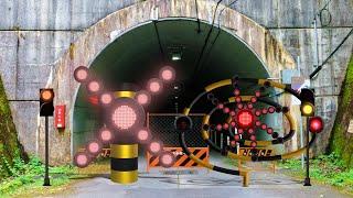 The railway crossing in the tunnel makes a sound