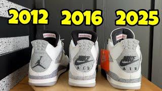 Air Jordan 4 White Cement Comparison 2012 vs 2016 vs 2025