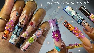 Eclectic Summer Nails!| real-time acrylic application + intricate nail art!