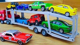 Car transporter with small cars metal from welly