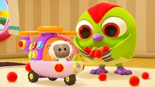 Hop Hop and Peck Peck play with a toy music helicopter and toys for kids. Baby cartoons for kids.