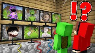 JJ and Mikey Watching for SCARY HORROR MONSTERS FAMILY on CAMERAS in Minecraft! - Maizen