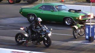 H2R Kawasaki vs 900hp Muscle Car - drag racing