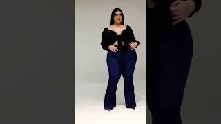 Glamorous  models lifestyle curvy woman  in sexy top on Denim| plus size women beauty fashion.