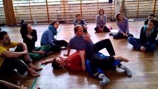 Daniel Werner and Jörg Hassmann showing how to roll and surf in contact improvisation