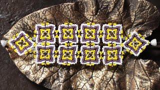 Bracelet from seed beads and beads "Meadow flowers" / Circular peyote beaded stitch