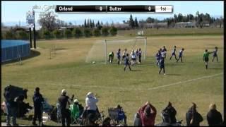 Sutter's Jayden Garcia heads in a goal off the rebound from the free kick