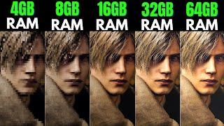 Resident Evil 4 Remake 4gb ram vs 8gb ram vs 16gb ram vs 32gb ram vs 64gb ram