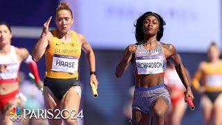 Sha'Carri Richardson anchors USA to 4x100m relay final despite slow second exchange | Paris Olympics