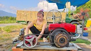 The girl repaired and restored the car washing machine for her neighbor.