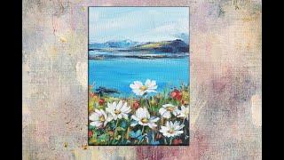 Landscape painting tutorial/Daisies/ acrylic painting for beginners tutorial/MariArtHome