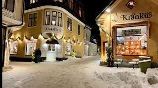 Sweden Walks: world heritage town Visby on a beautiful winter night. Long, cold version