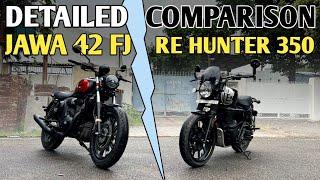 New Jawa 42 FJ vs Royal Enfield Hunter 350 | महा मुकाबला #detailedcomparison | PoweronTorque