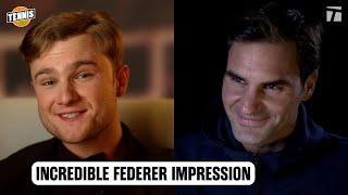 FEDERER IMPERSONATION  Josh Berry does his best Roger Federer | Tennis LOL