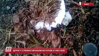 Ремонт дороги мусором и листвой