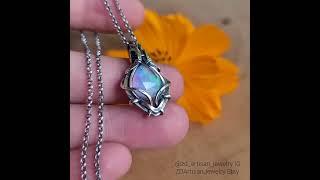 Aurora Opal sterling silver handmade wire wrapped pendant ZDArtisanJewelry Etsy shop